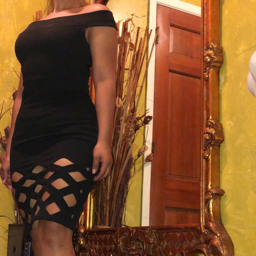 Black midi caged bottom dress